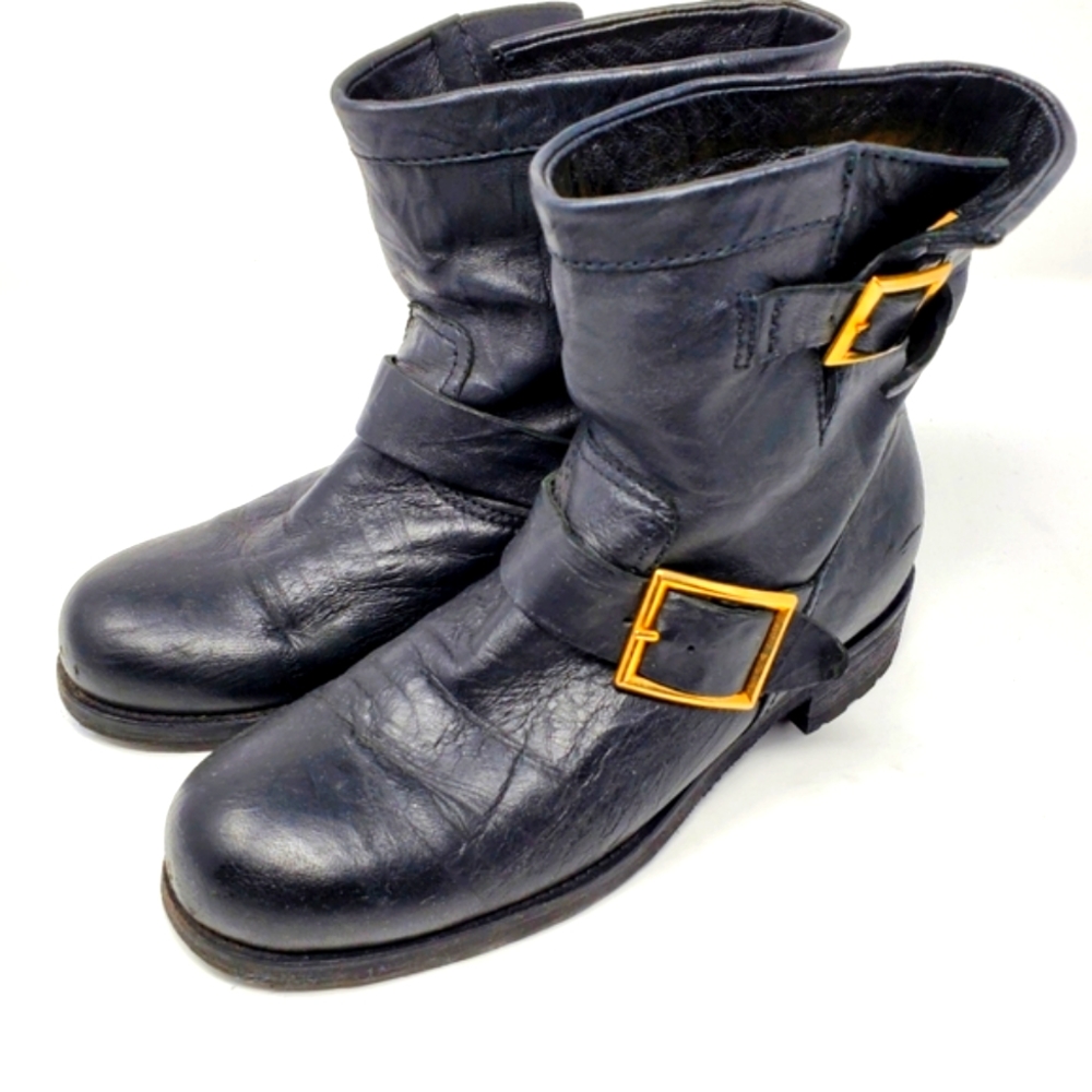 Jimmy Choo Black Leather Moto Boots
